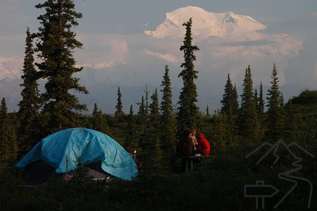 Denali from Wonder Lake, Alaska. 70 miles down a gravel road. Travel affordably and sanely!