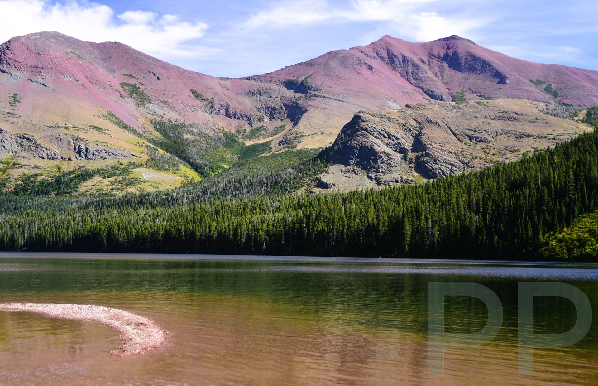 View from the Upper Two Medicine Lake boat dock in Glacier National Park