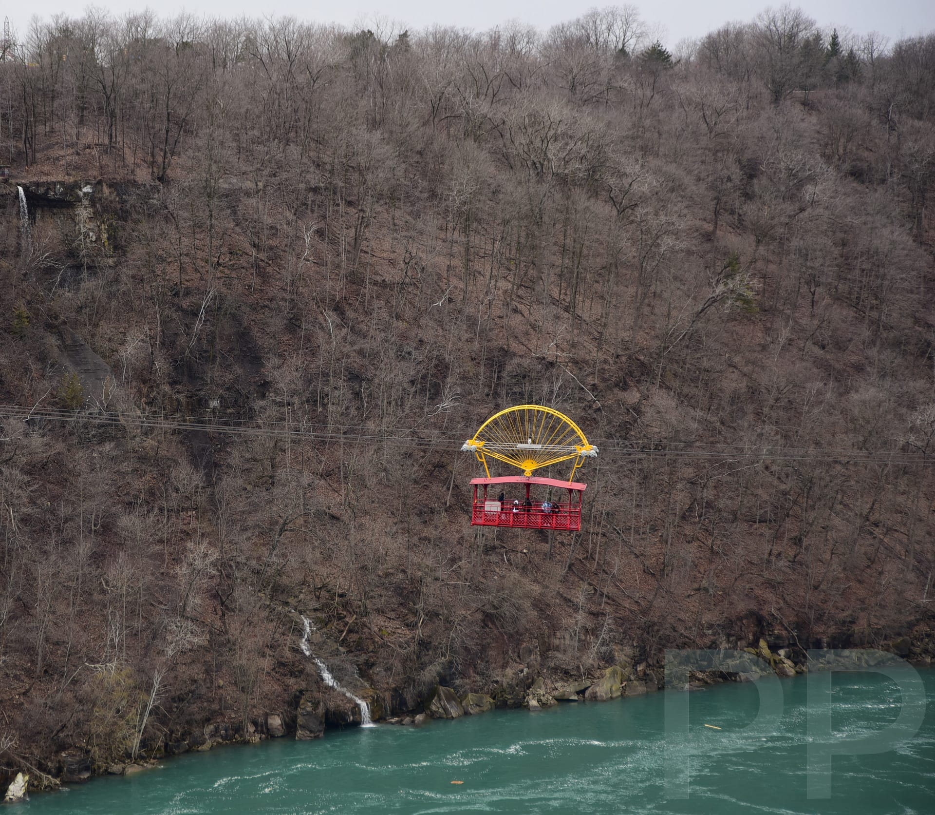 Whirlpool Aero Car suspended over the Niagara River whirlpool, Ontario