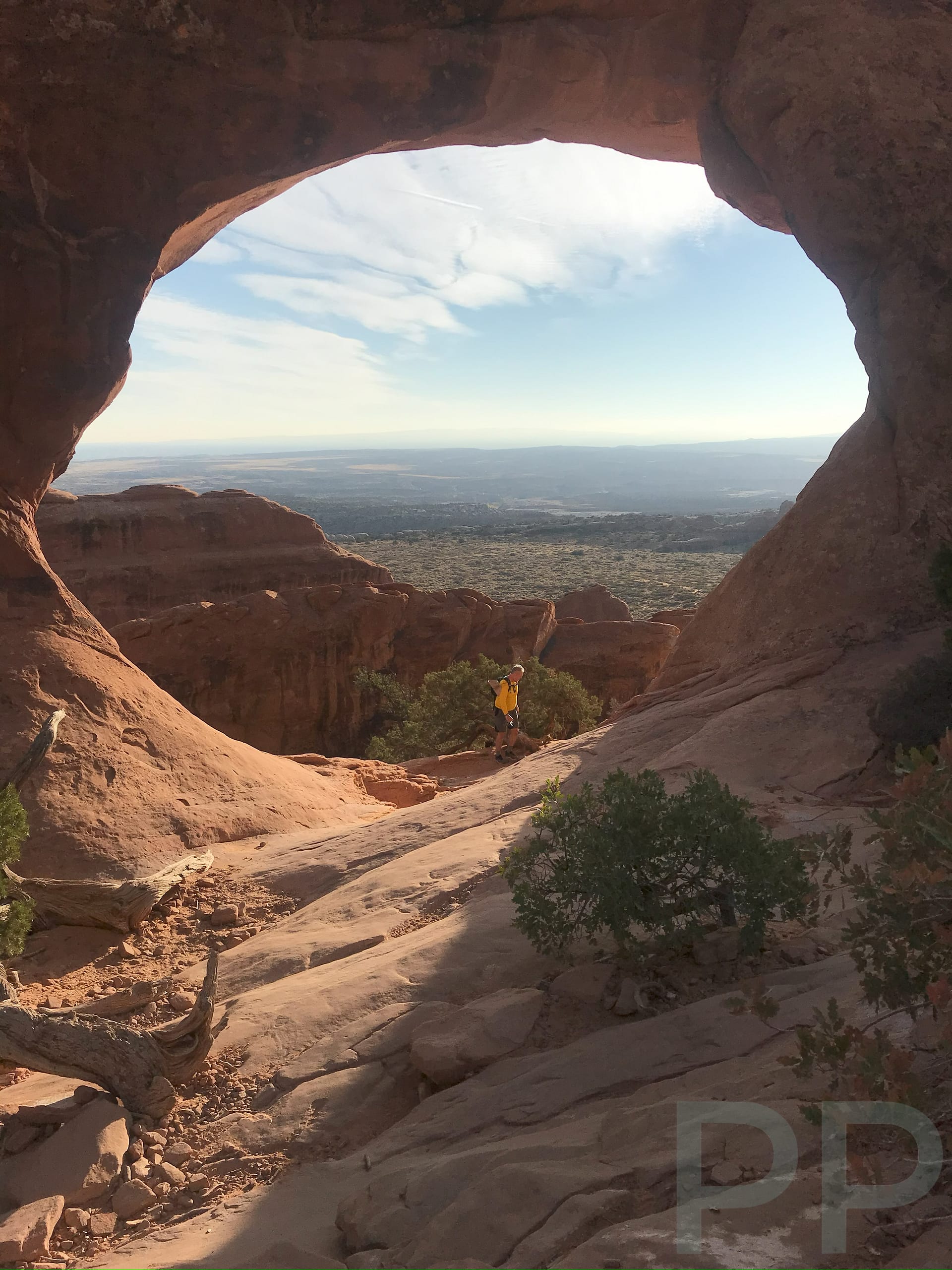 View through Partition Arch overlooking Devils Garden in Arches National Park