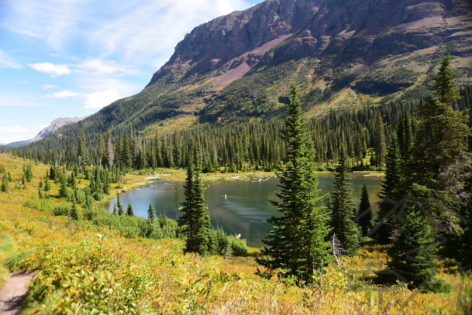 Alpine pond, Upper Two Medicine Lake Trail, Hiking, Mountains, Scenery, Glacier National Park