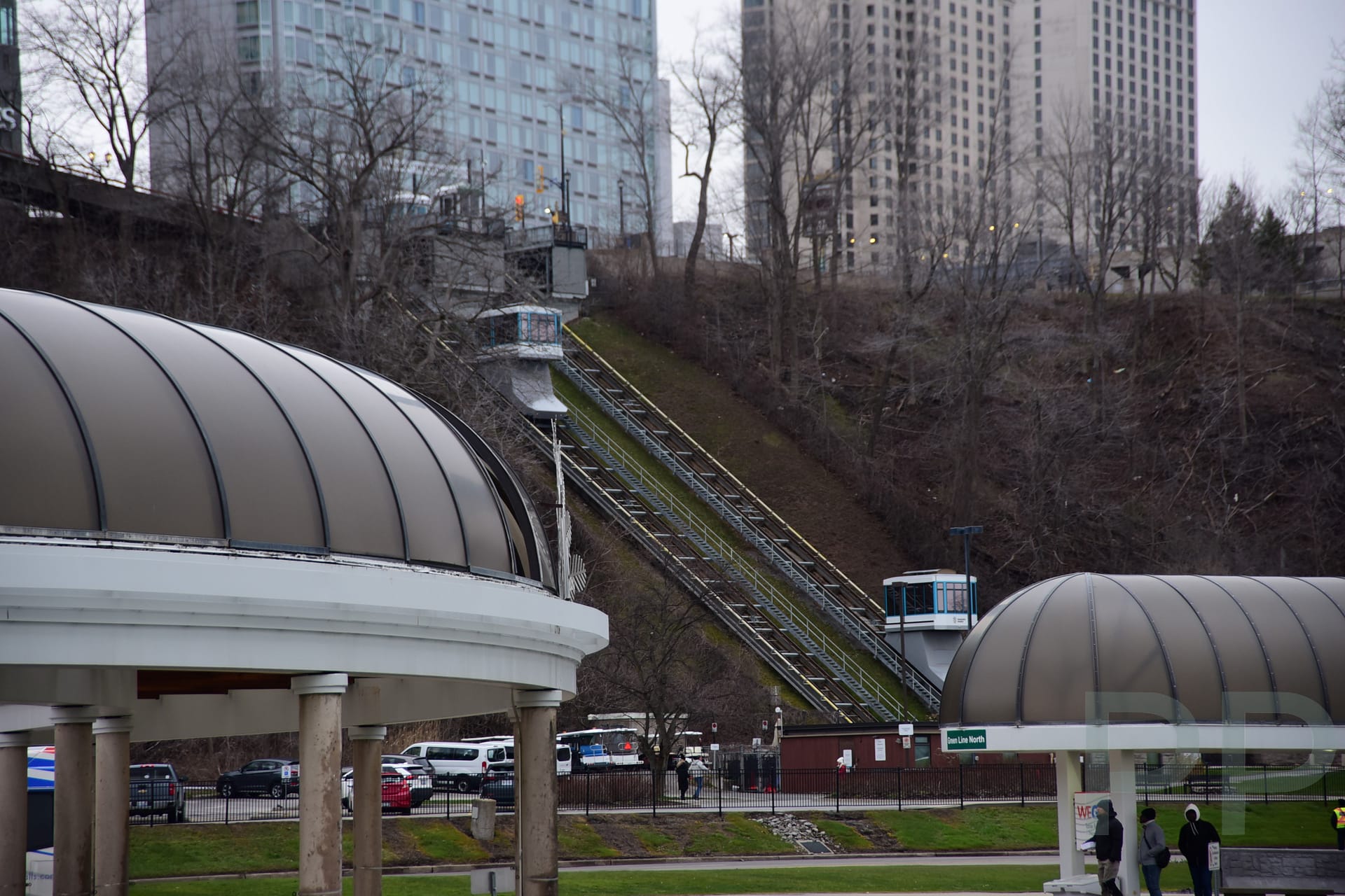 Falls Incline Railway car on the hillside above Niagara Falls, Ontario