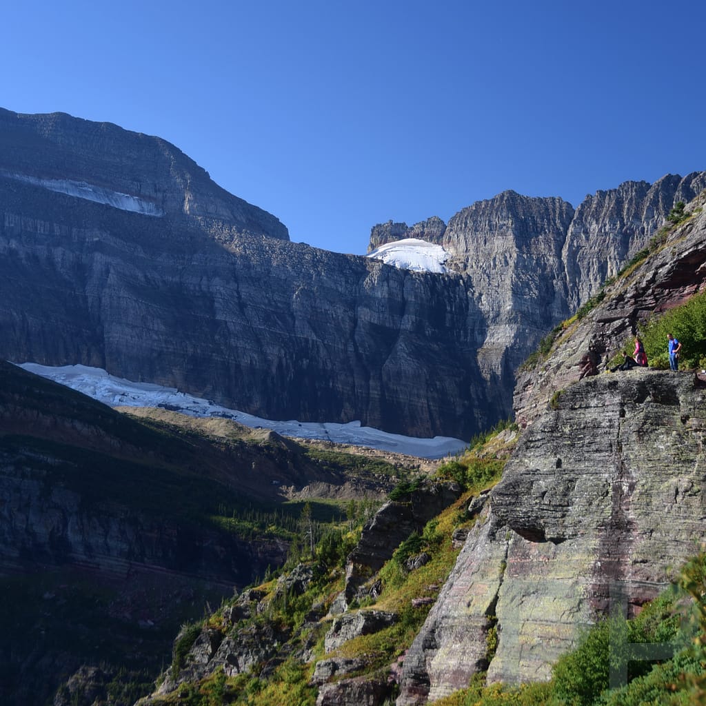 First Views of Grinnell Glacier with Majestic Mountains and Alpine Scenery in Glacier National Park
