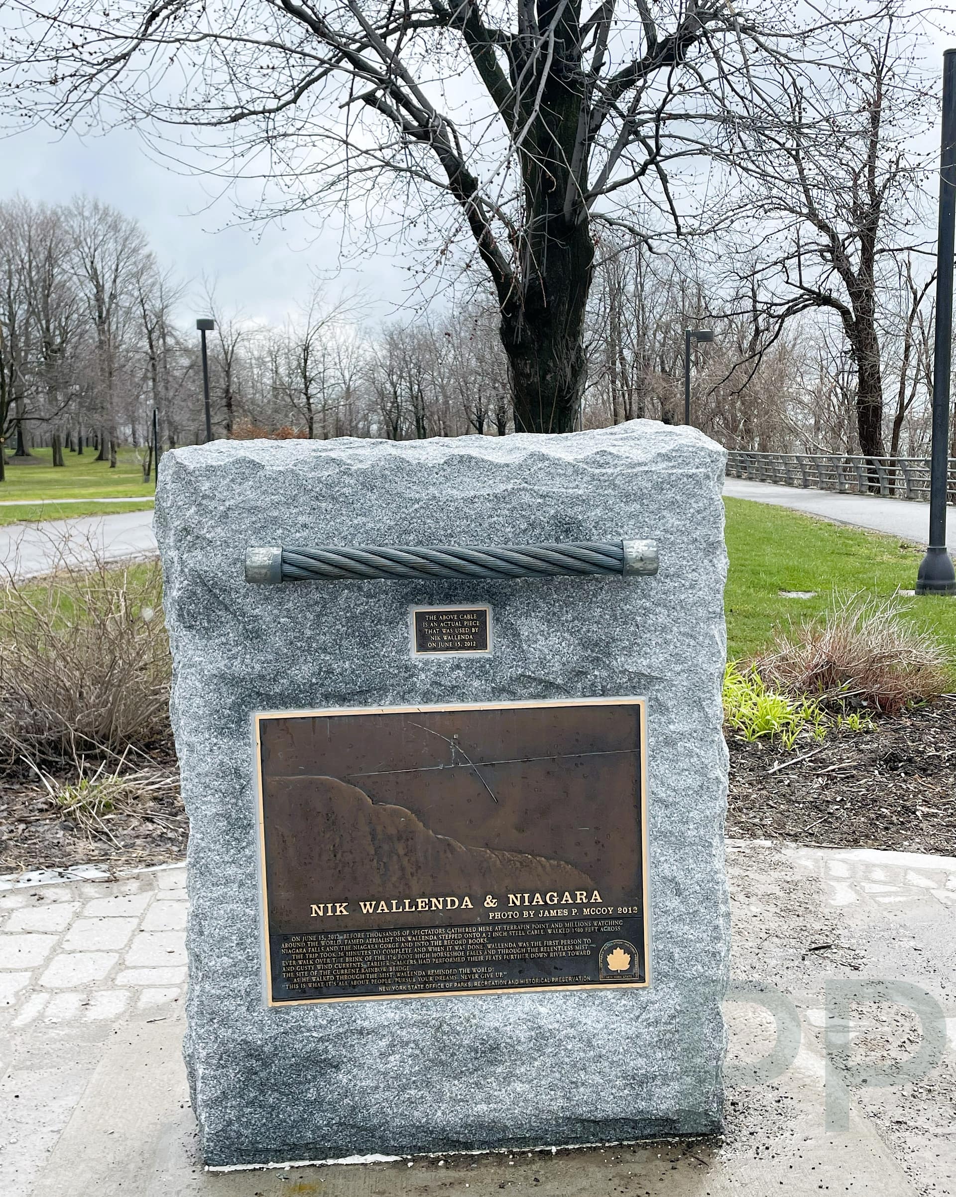 Nik Wallenda monument on Goat Island at Niagara Falls State Park, New York