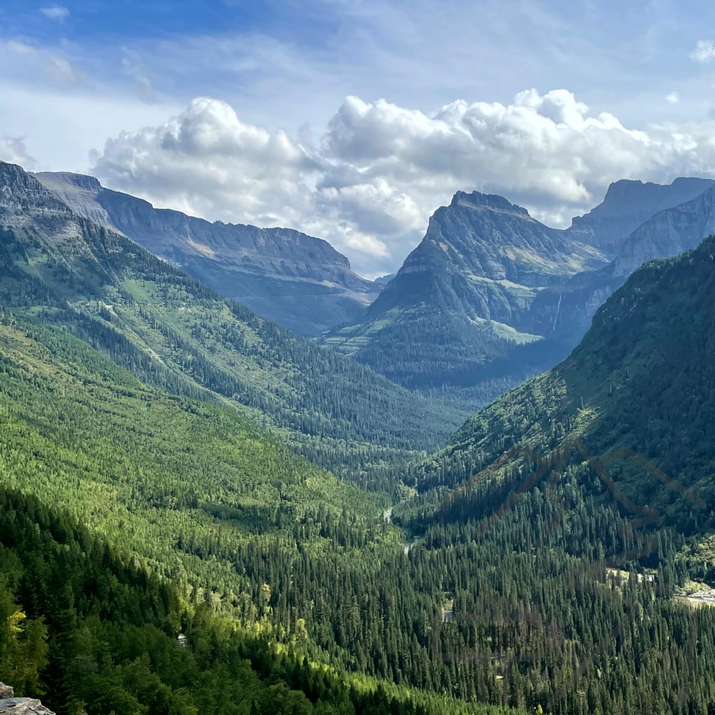 View from The Loop, Going-to-the-Sun Road, Valley, Mountains, Glacier National Park, Montana