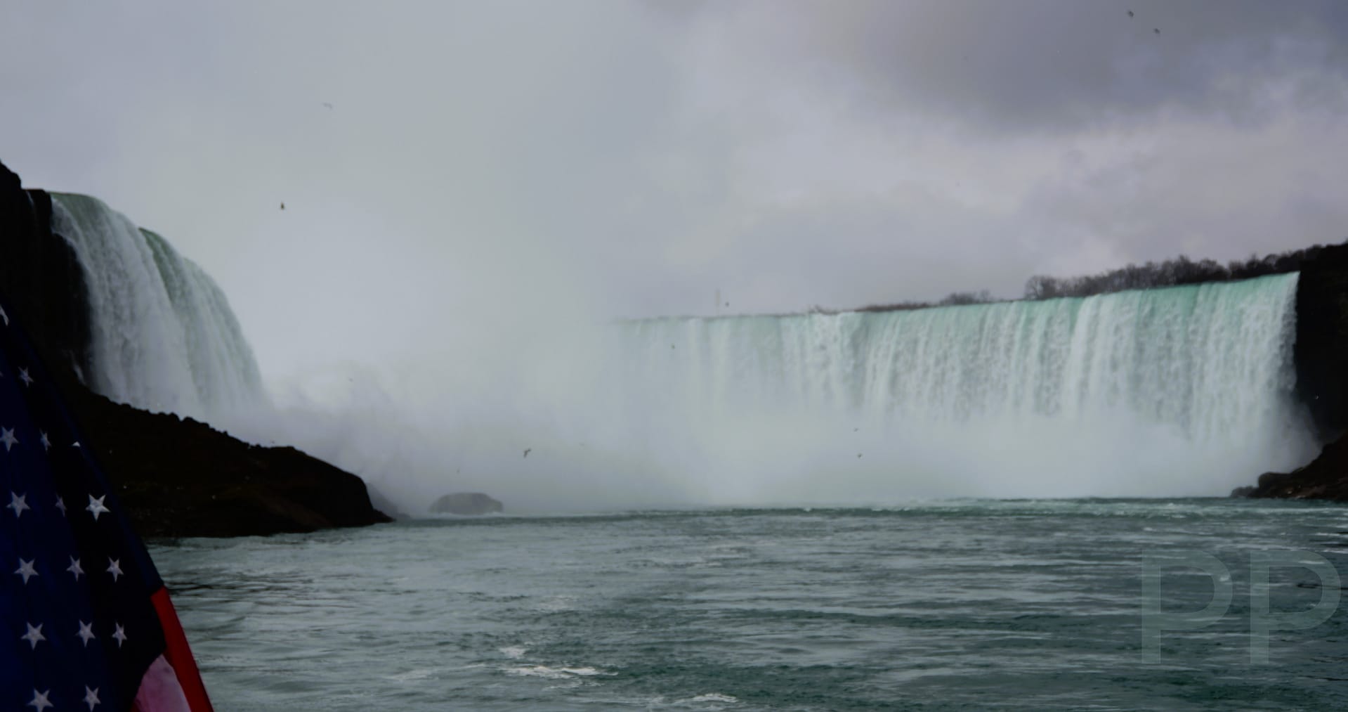Horseshoe Falls towering over the Maid of the Mist boat, Niagara Falls