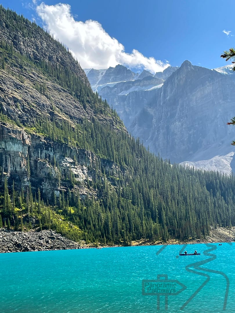 Moraine Lake Shoreline Mountains Canoe Turquoise Banff National Park