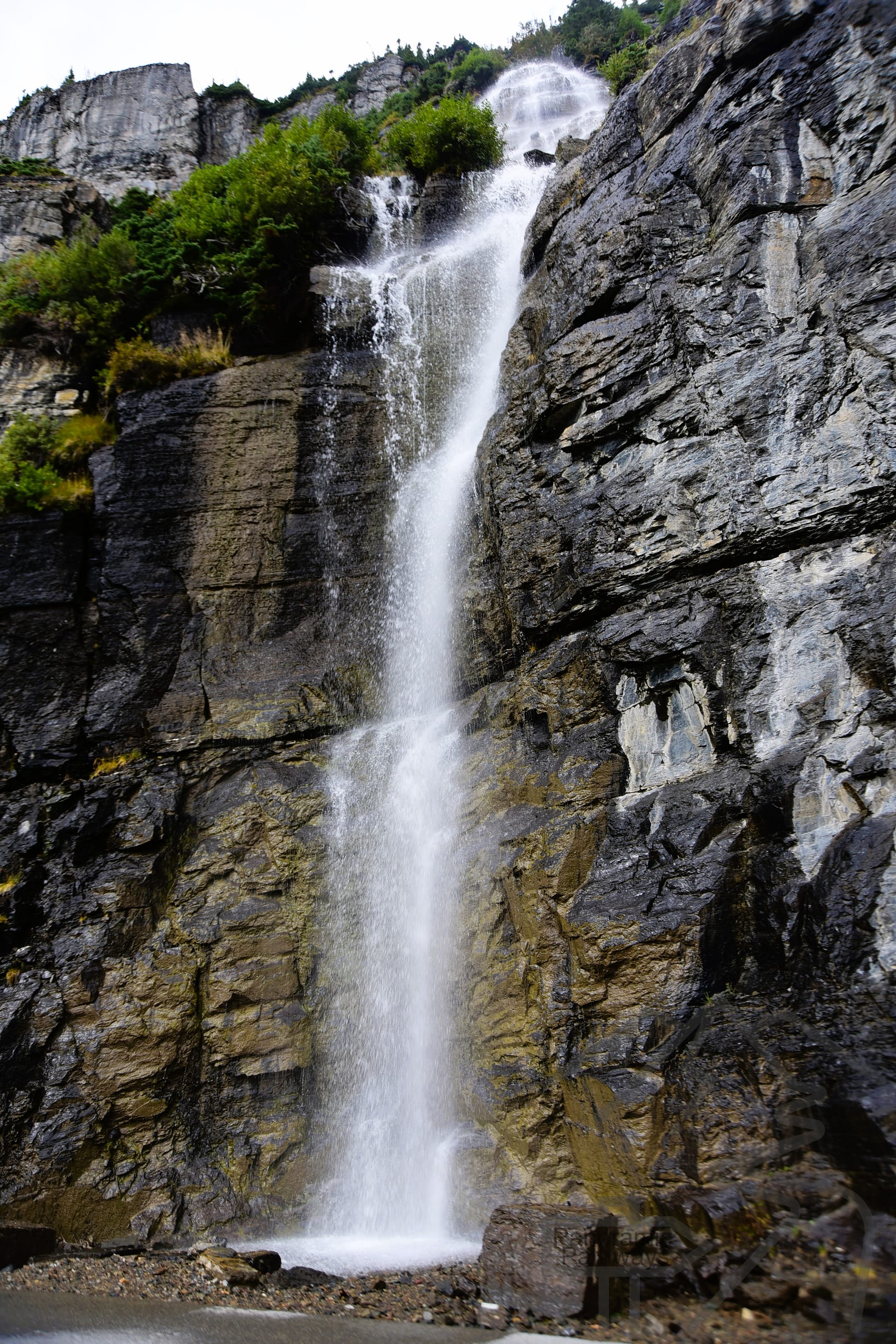 Water flowing down the Weeping Wall beside Going-to-the-Sun Road in Glacier National Park