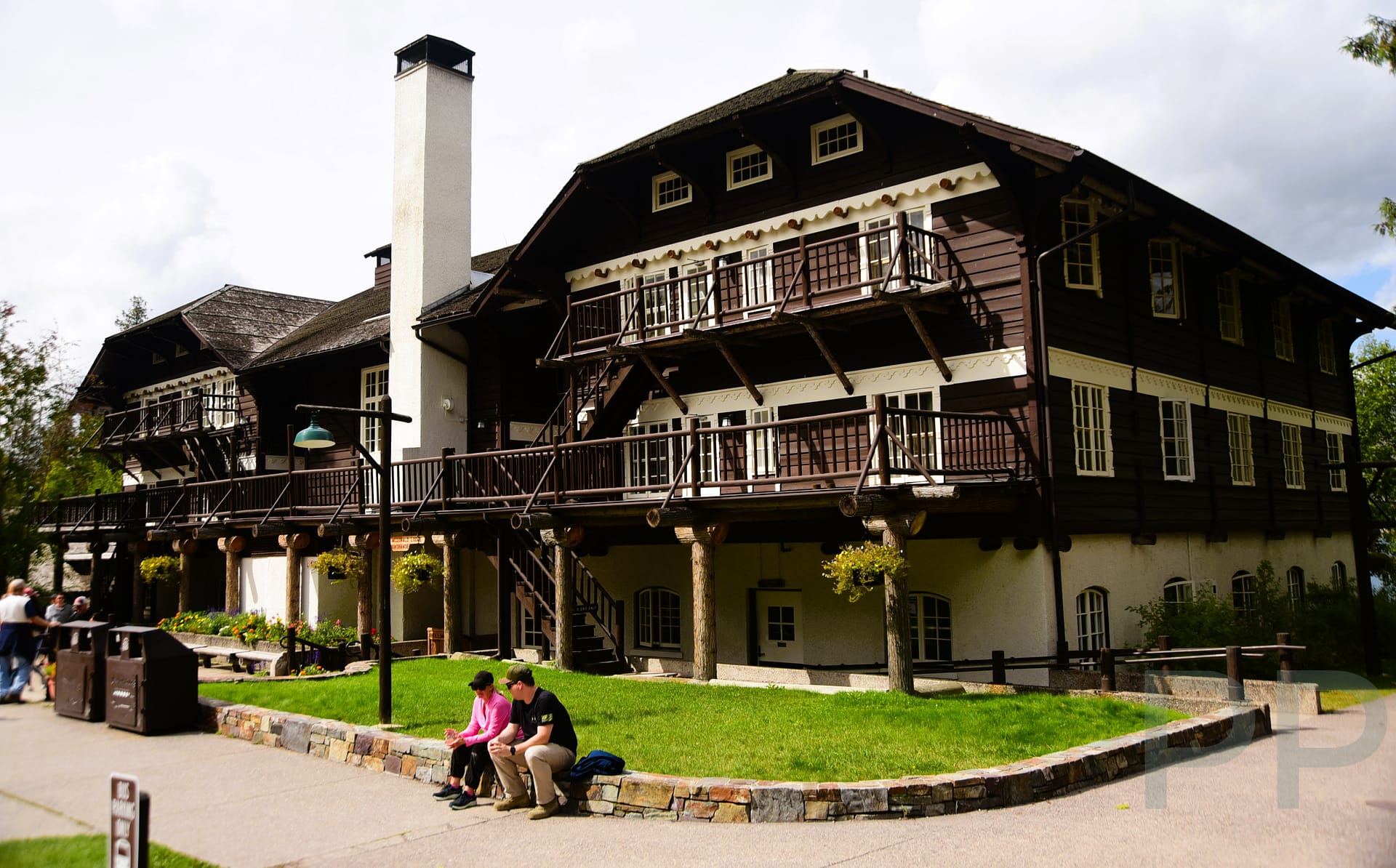 Lake McDonald Lodge exterior on the shore of Lake McDonald in Glacier National Park, Montana