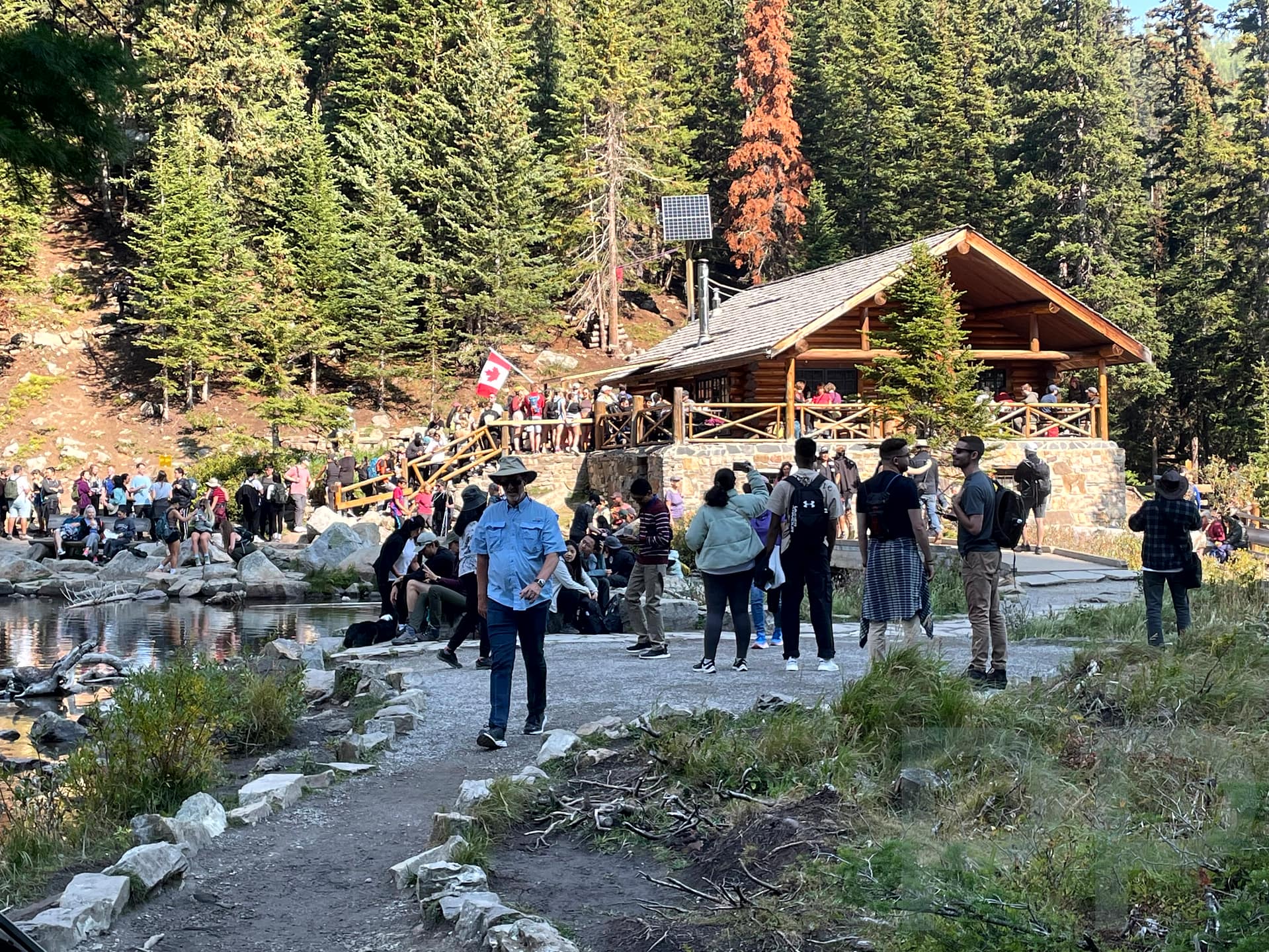 Busy Lake Agnes Teahouse Lines Banff National Park Hiking