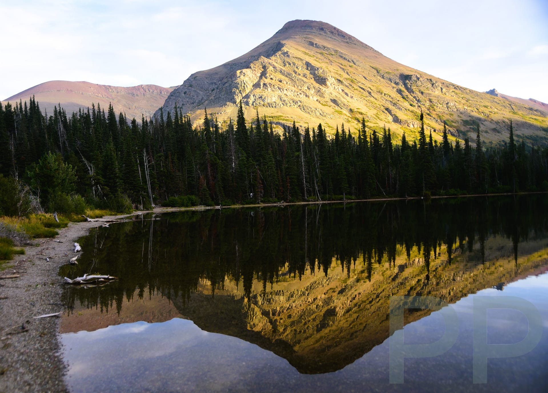 Mountain and lake view from Two Medicine Campground in Glacier National Park