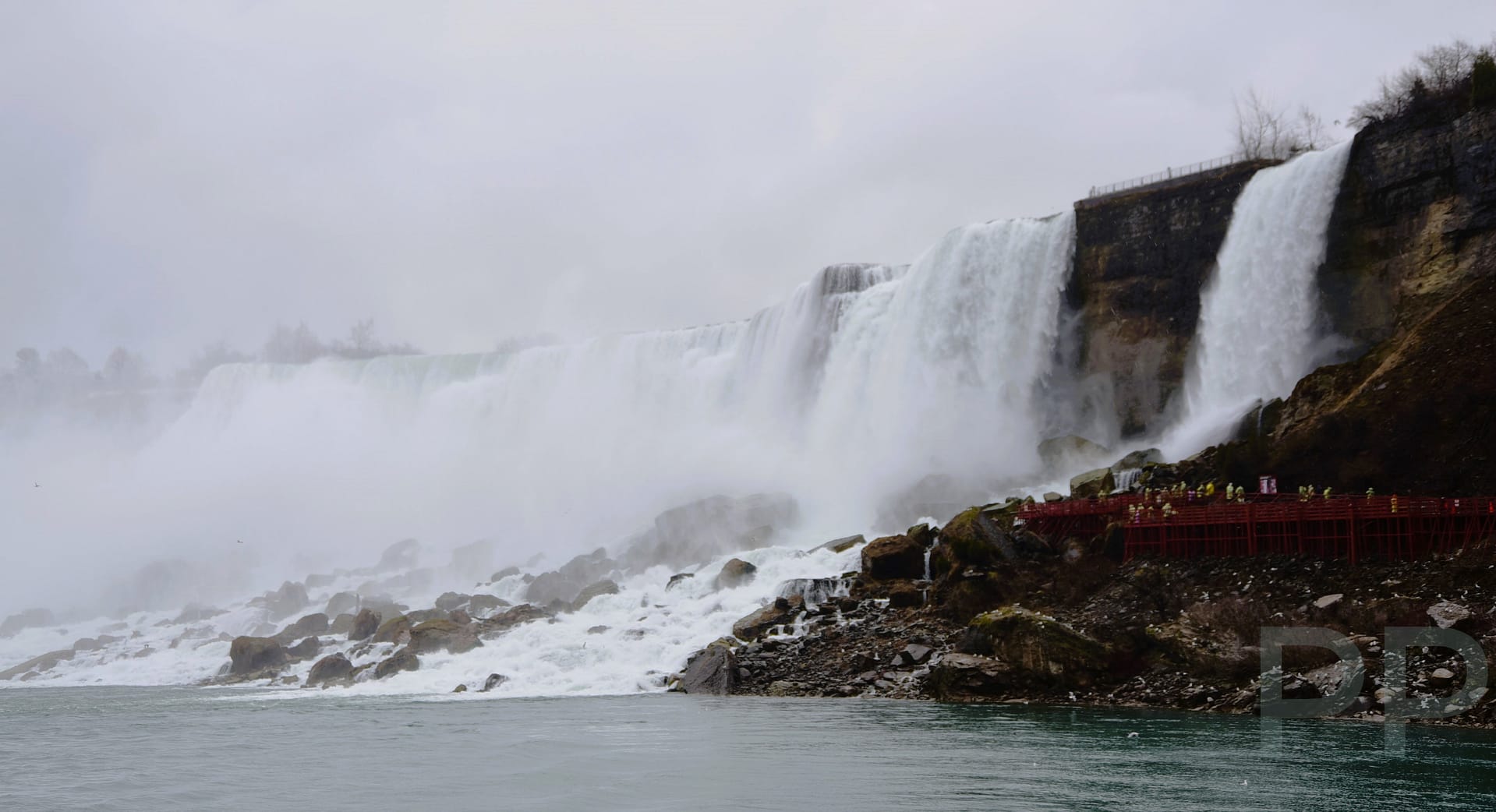 American Falls with the Cave of the Winds boardwalk below, Niagara Falls, New York