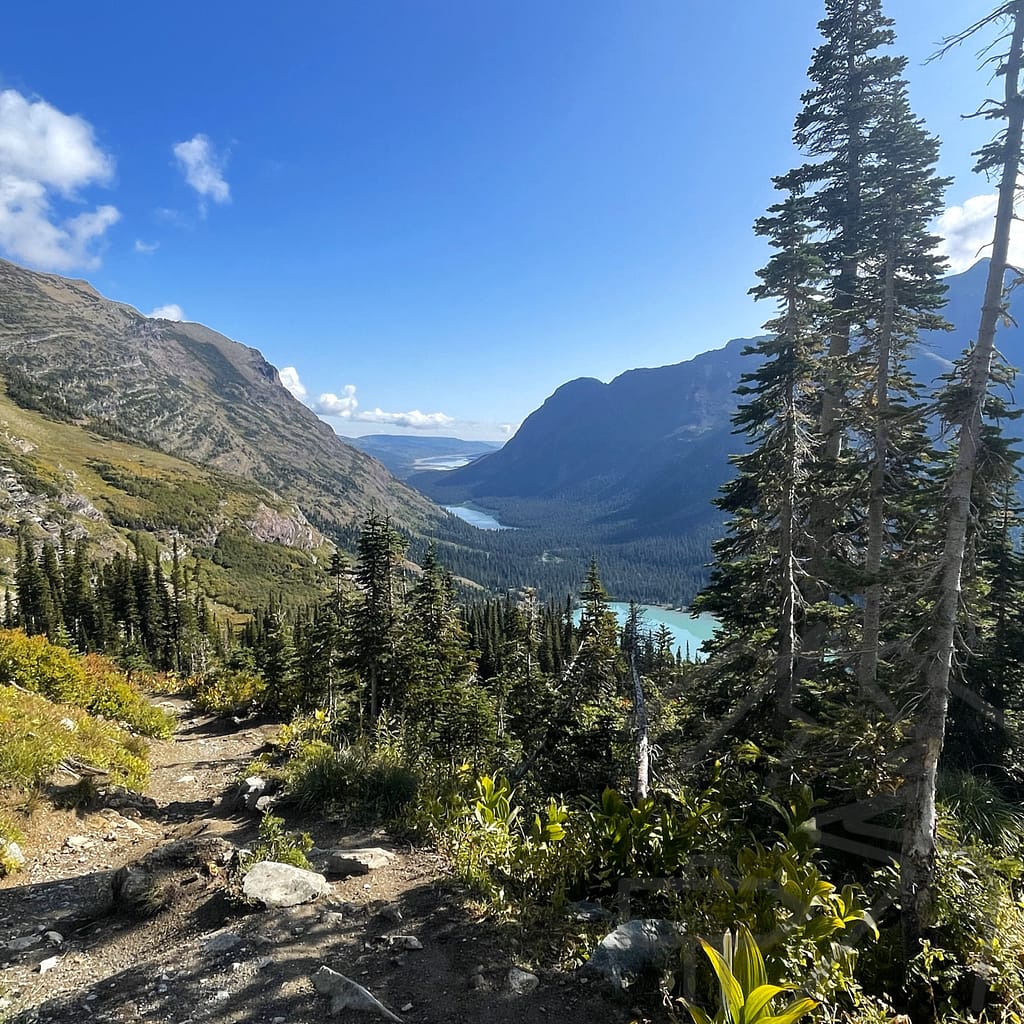 Views back to Grinnell Lake and Lake Josephine, Grinnell Glacier Hike, Mountains, Alpine, Scenery