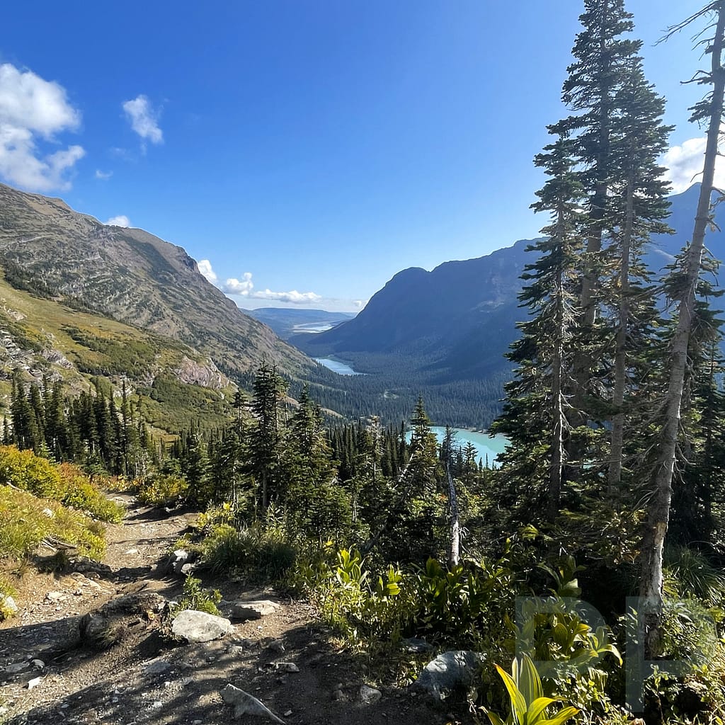 Views back to Grinnell Lake and Lake Josephine, Grinnell Glacier Hike, Mountains, Alpine, Scenery