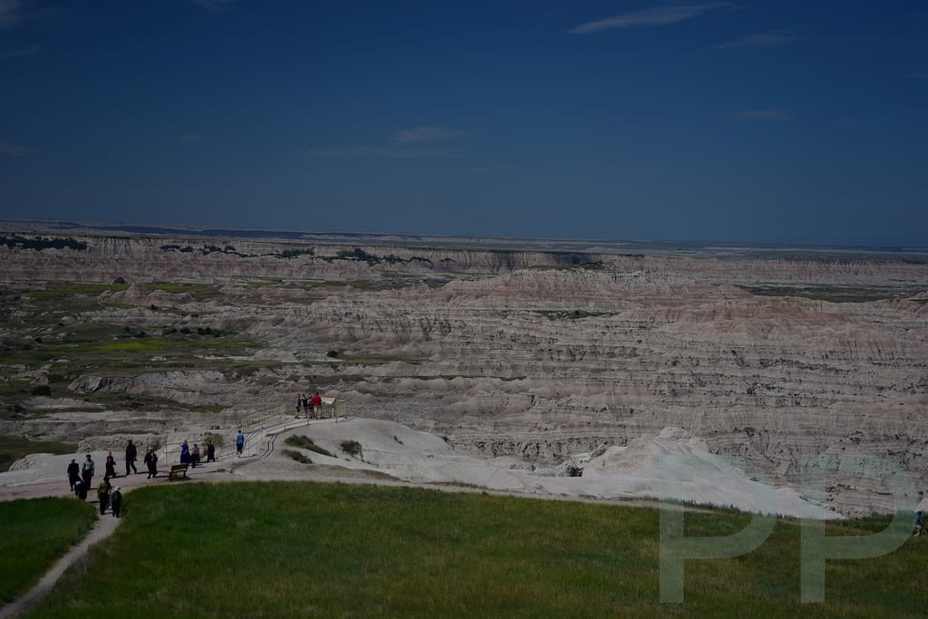 Jagged rock formations viewed from Pinnacles Overlook in Badlands National Park