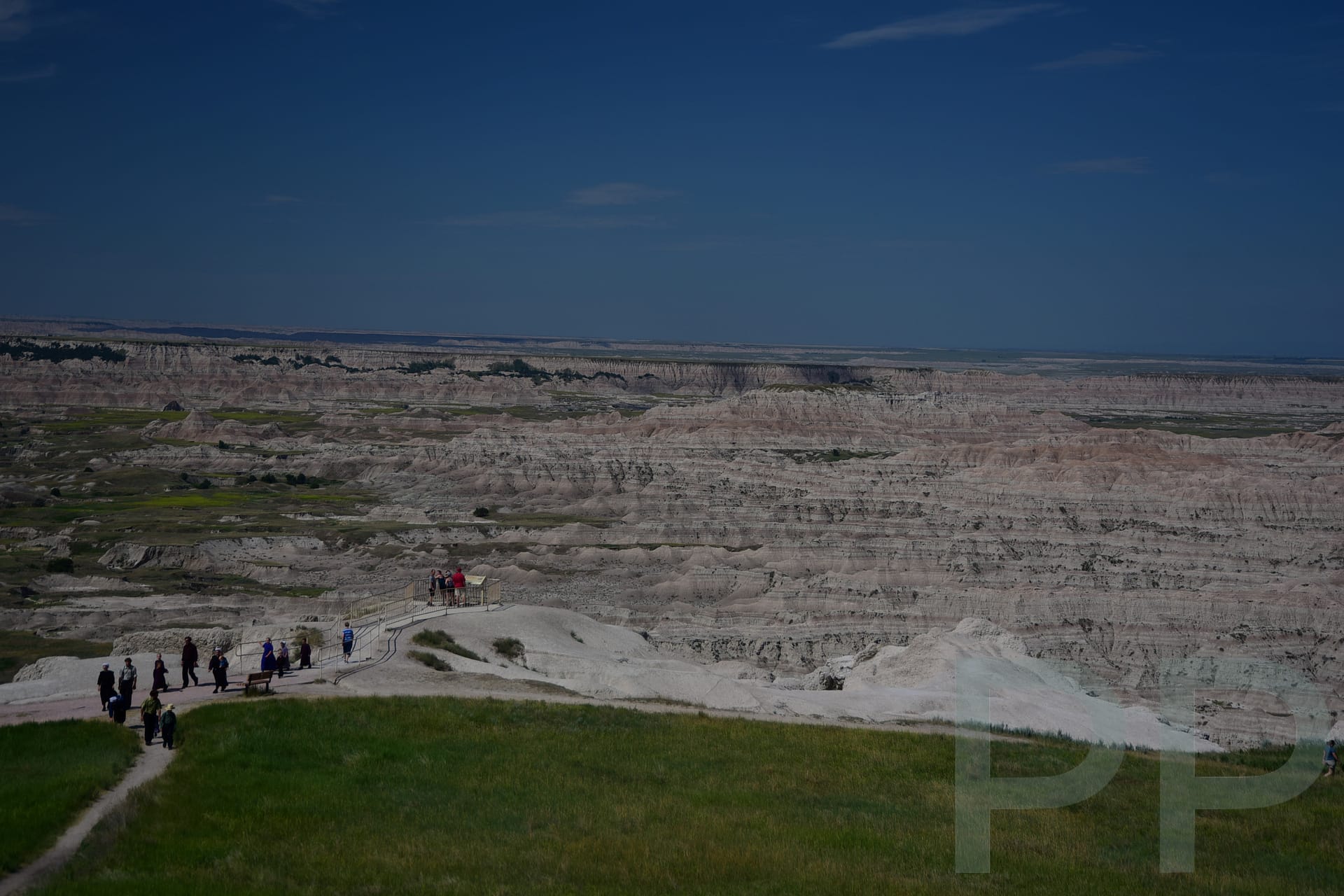 Jagged rock formations viewed from Pinnacles Overlook in Badlands National Park