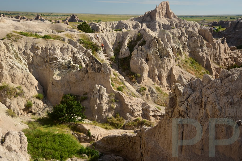 Wooden ladder section on the Notch Trail in Badlands National Park