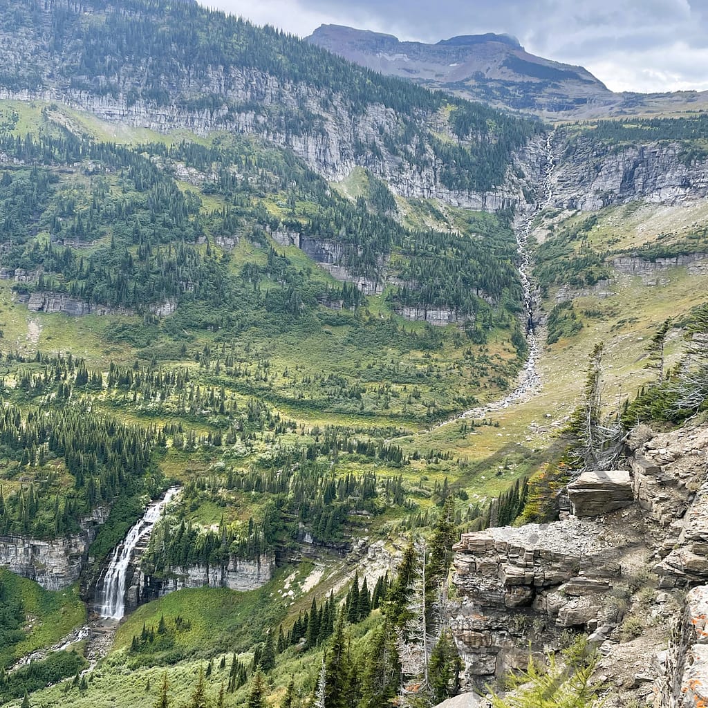 Bird Woman Falls from Overlook Mount Oberlin, Cascade, Waterfall, Going-to-the-Sun Road, Glacier National Park, Montana