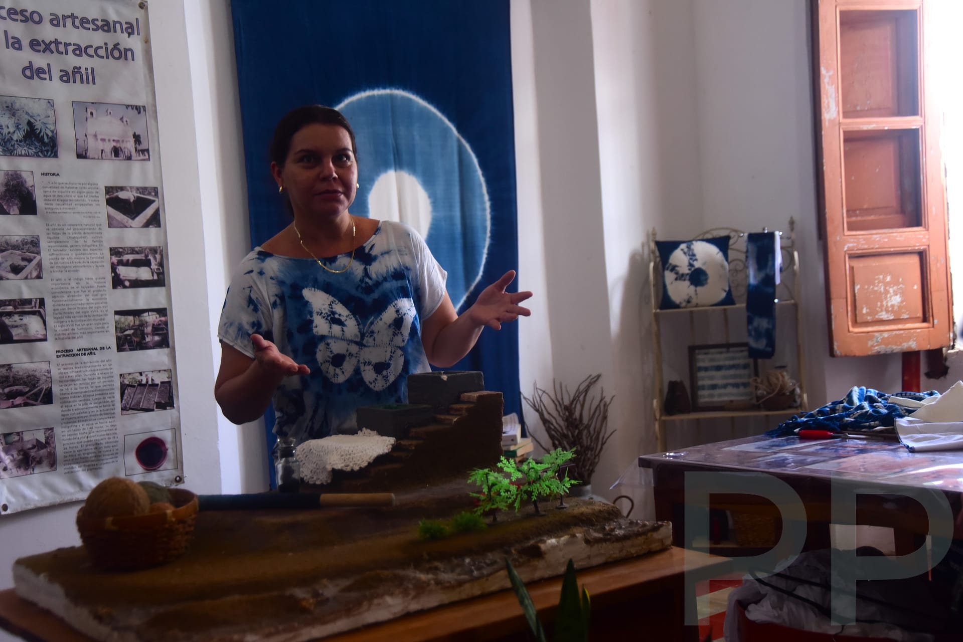 Indigo-dyed textiles and clothing at Arte A&ntilde;il, a traditional indigo workshop and shop in Suchitoto, El Salvador