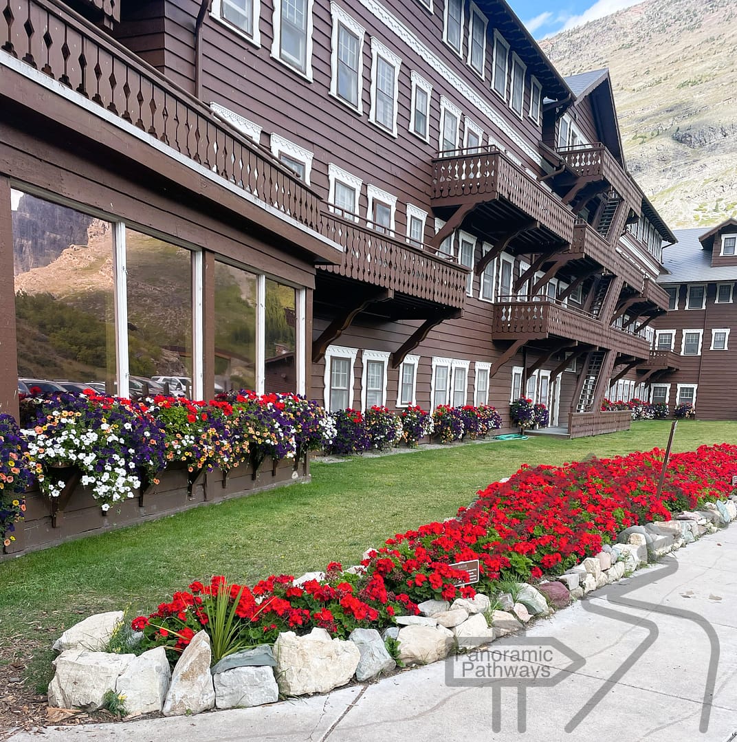 Flowers, Window Boxes, Chalet, Many Glacier Hotel, 1914, Great Northern Railroad, National Park