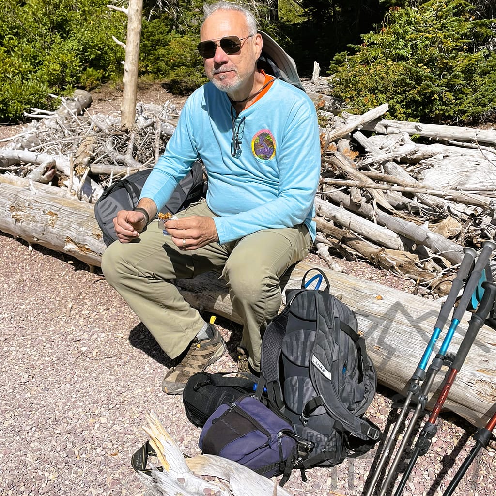 Snack, picnic, fallen sun-bleached logs, Upper Two Medicine Lake, Glacier National Park