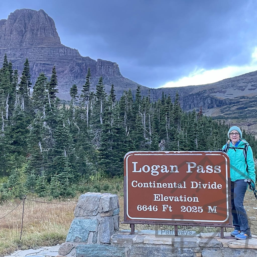 Logan Pass, Continental Divide, Sign, 6,646 feet, Glacier National Park