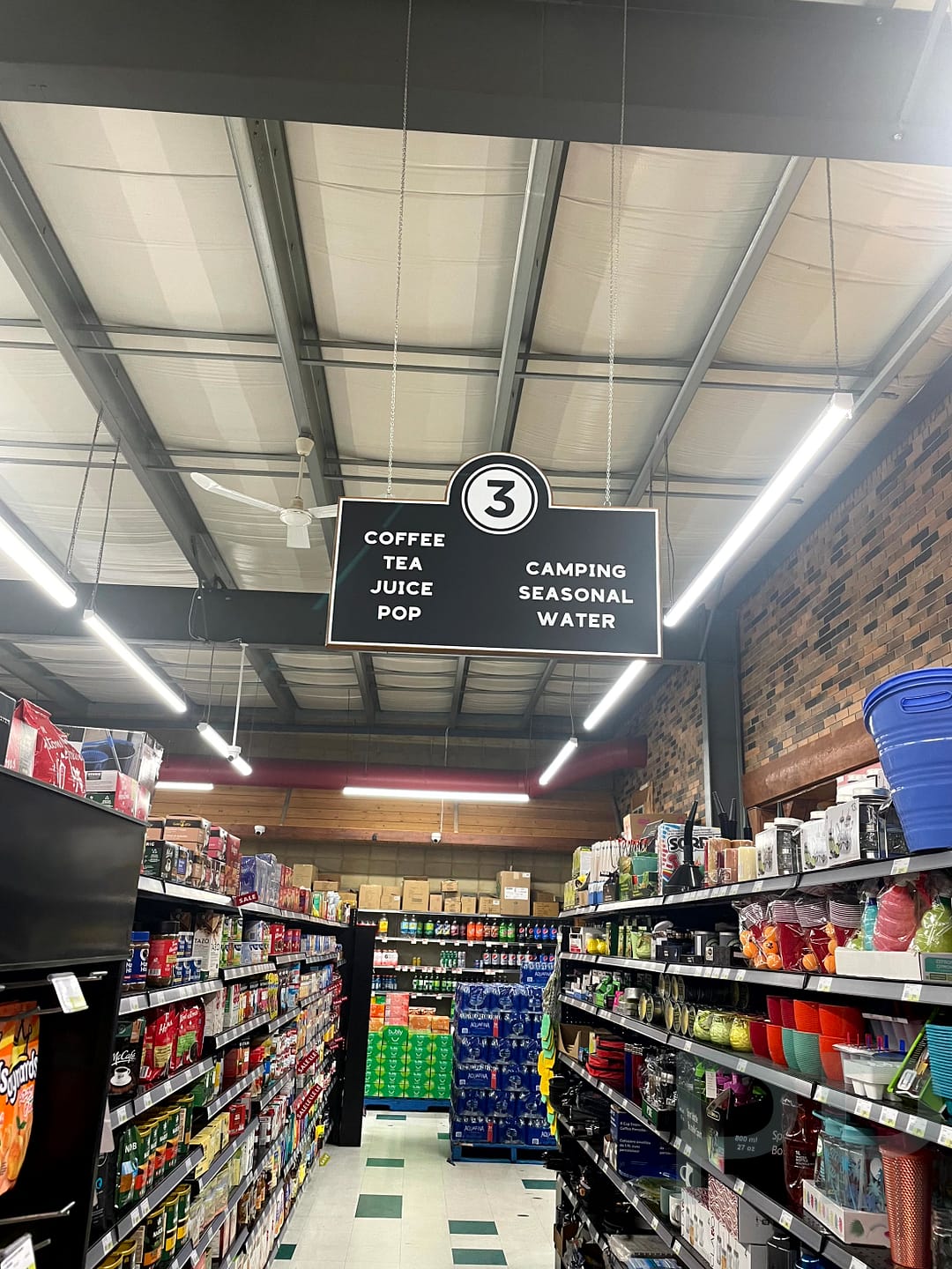 View of interior of the well-stocked Mountain Market in Radium Hot Springs, BC