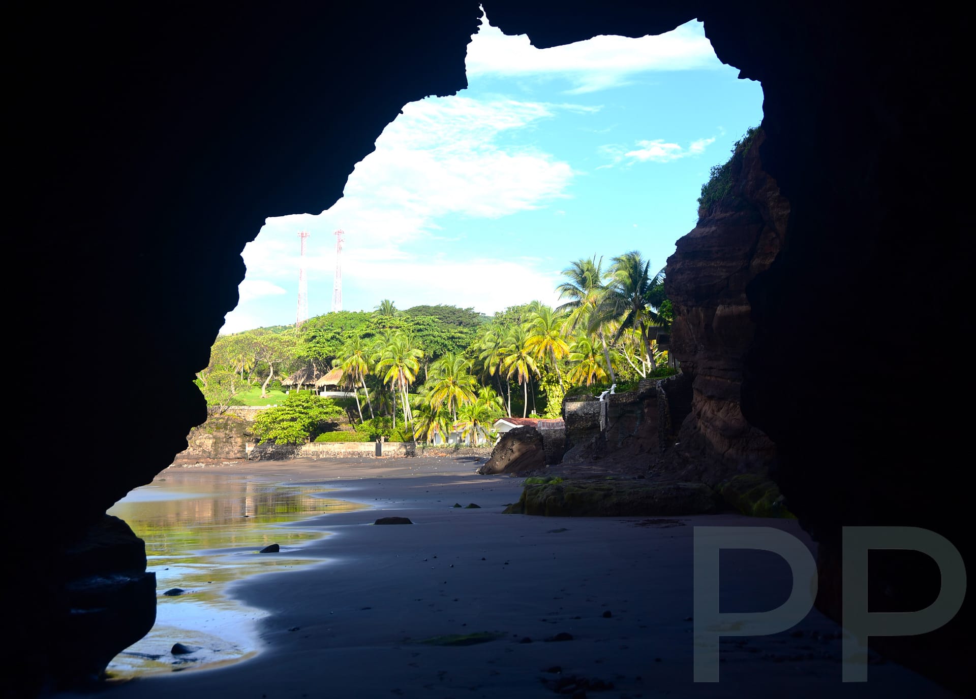 View from inside a sea cave at El Zonte, looking out toward the Pacific Ocean