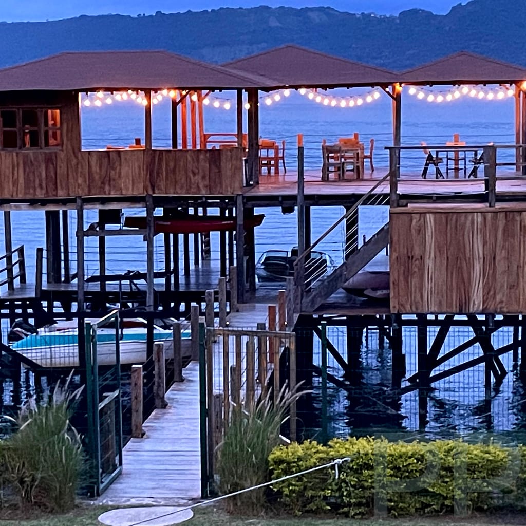 Boathouse, deck Hotel Equinoccio, Lake Coatepeque, El Salvador