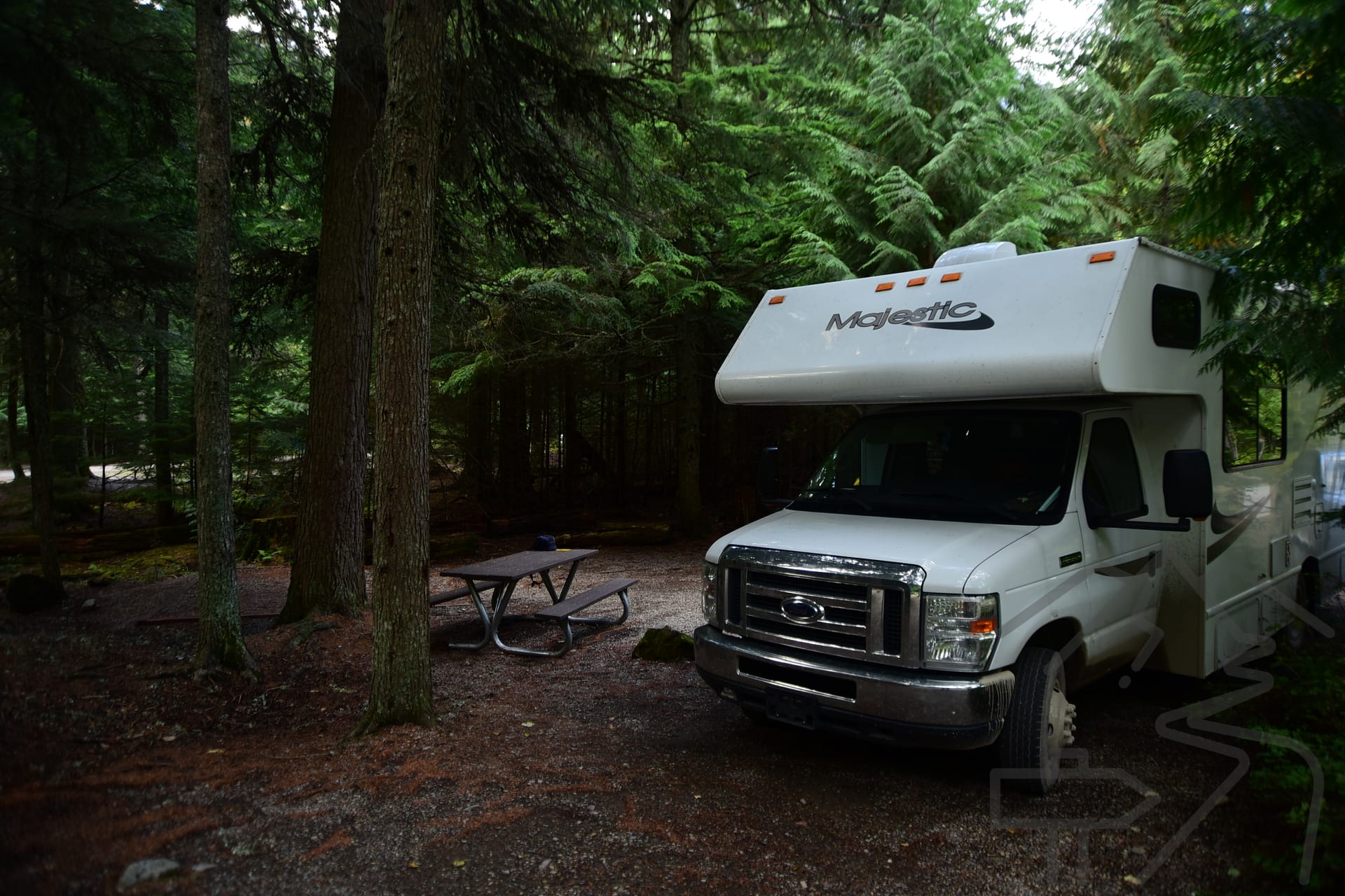 Shaded campsite at Avalanche Campground along Going-to-the-Sun Road in Glacier National Park