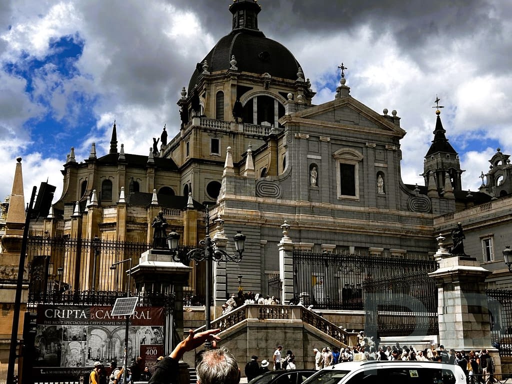 Almudena Cathedral in Madrid with its dome and classical façade.