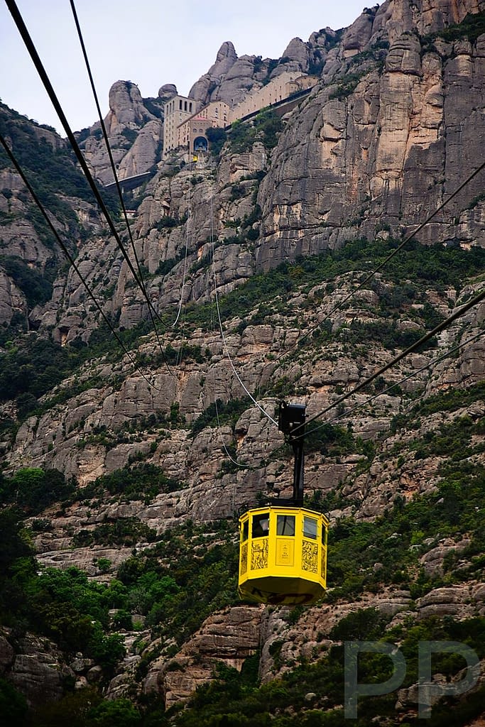 Cable car ascending toward Montserrat