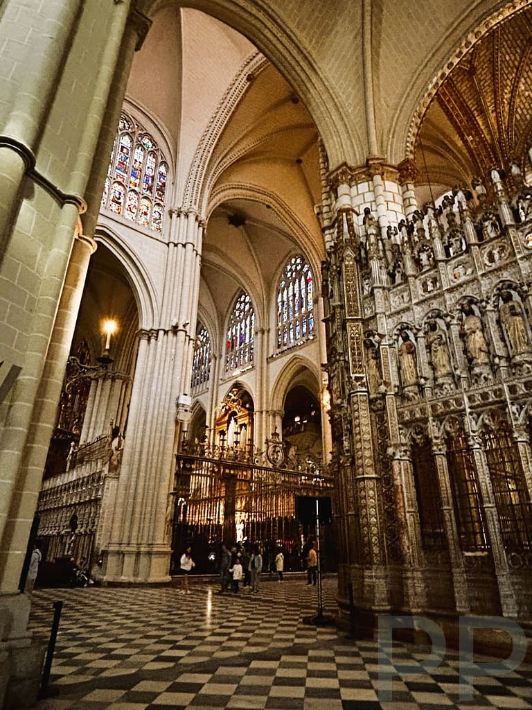 Interior of Toledo Cathedral showing Gothic arches and nave