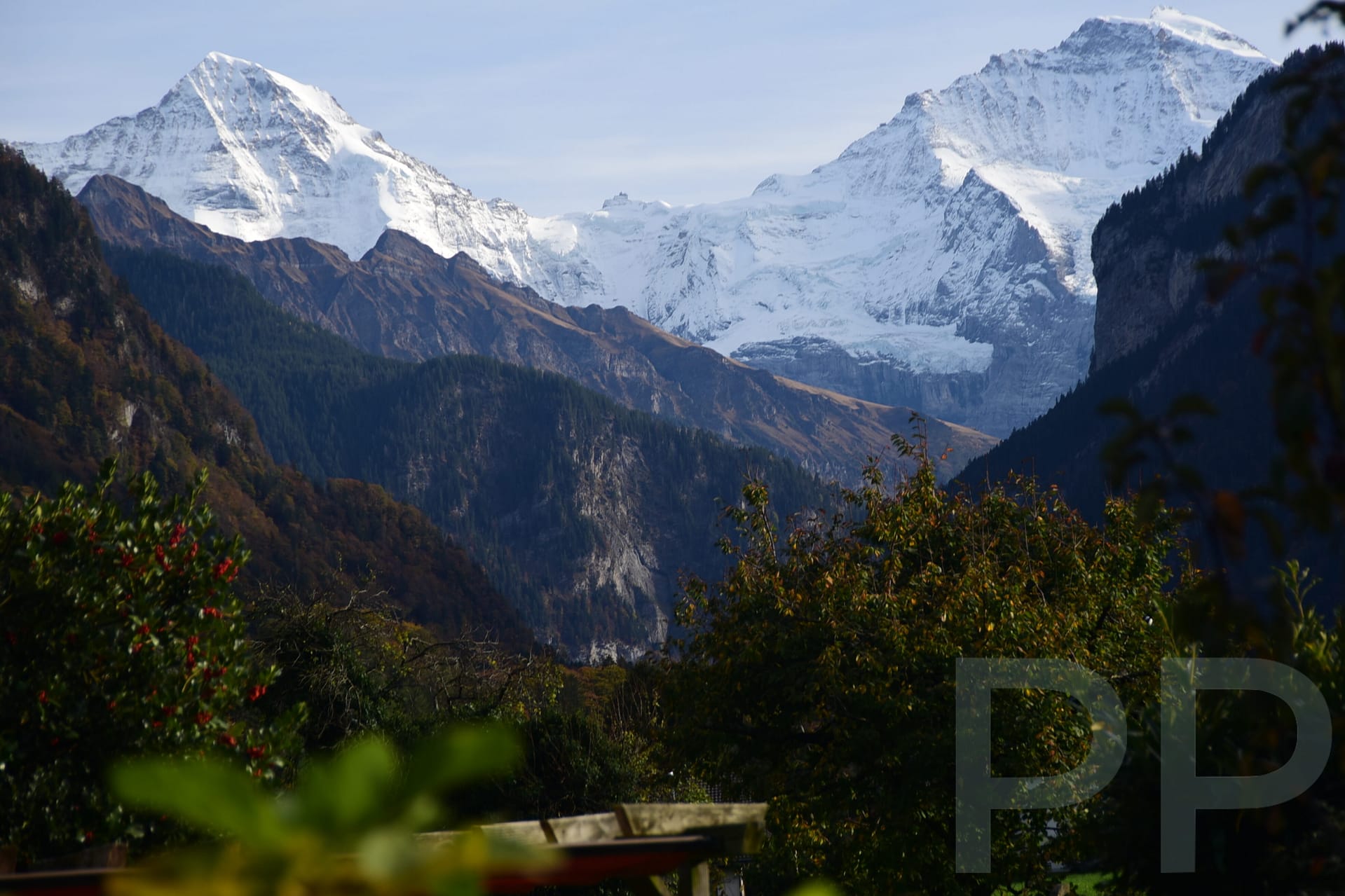 View from a vacation rental in Switzerland overlooking mountains and a valley