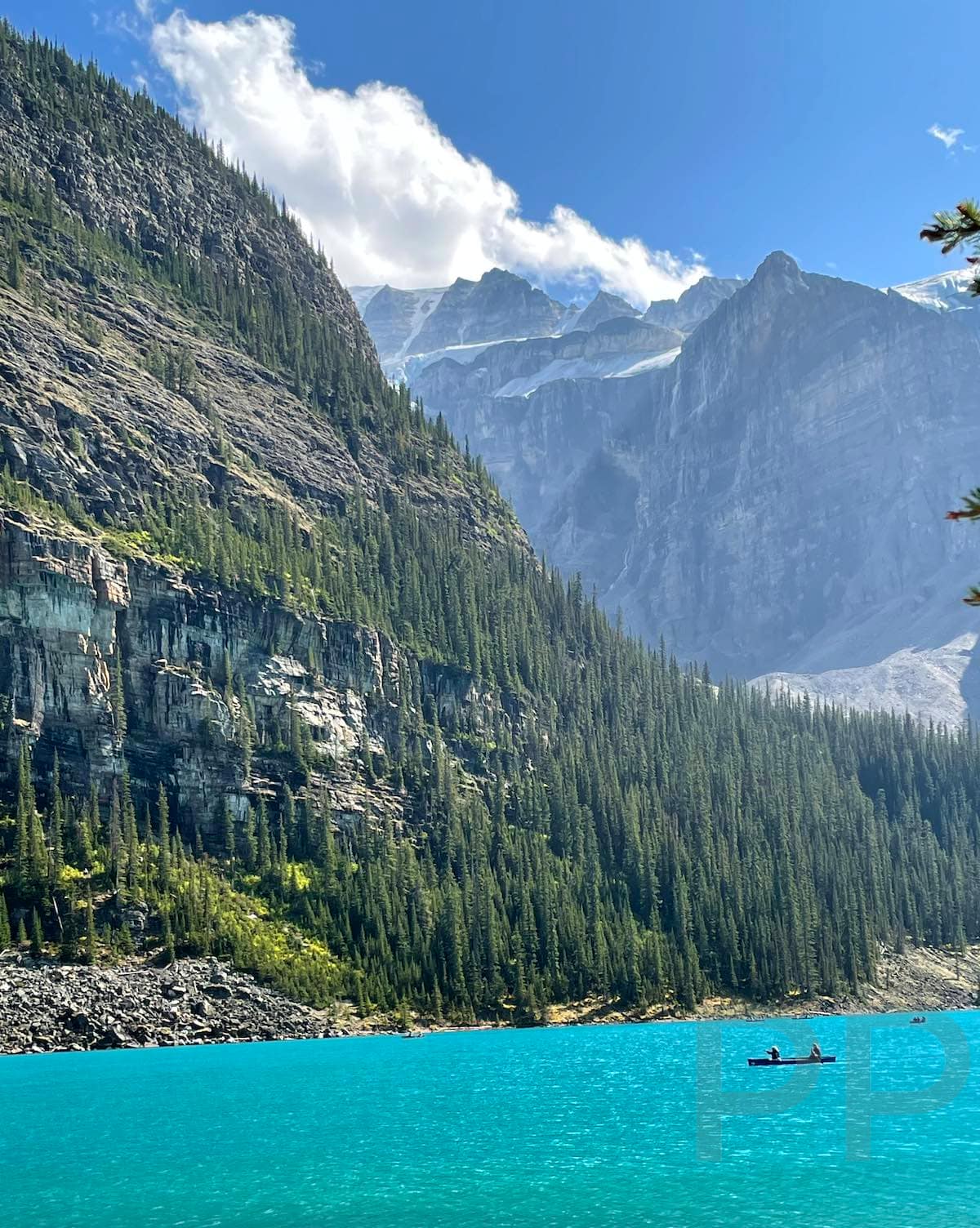 Moraine Lake views in alpine setting from Shoreline Trail
