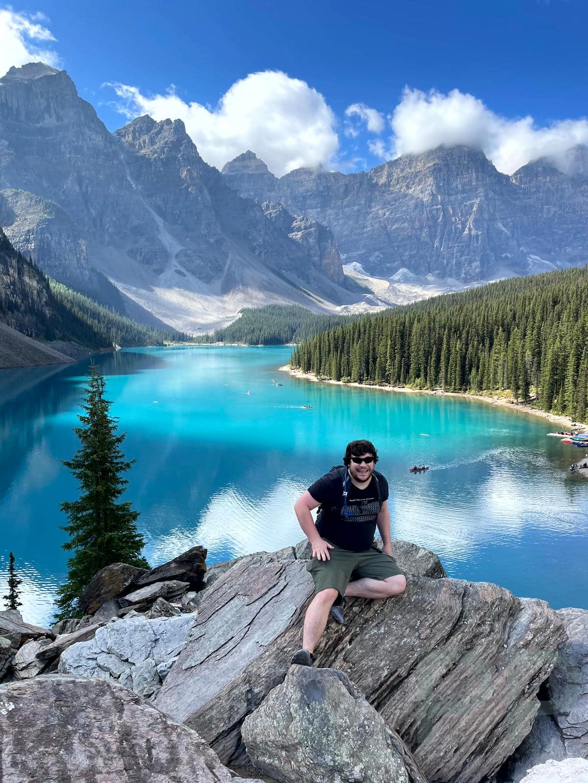 Surreal aquamarine water of Moraine Lake in Banff