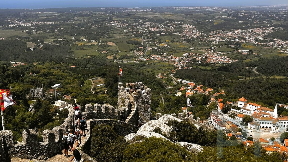 View from Moorish Castle Sintra hills landscape Portugal