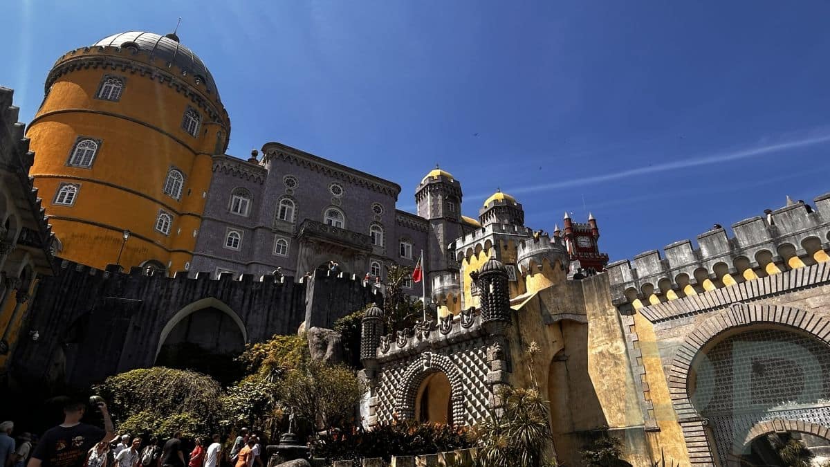 Pena Palace exterior terraces Sintra Portugal colorful architecture