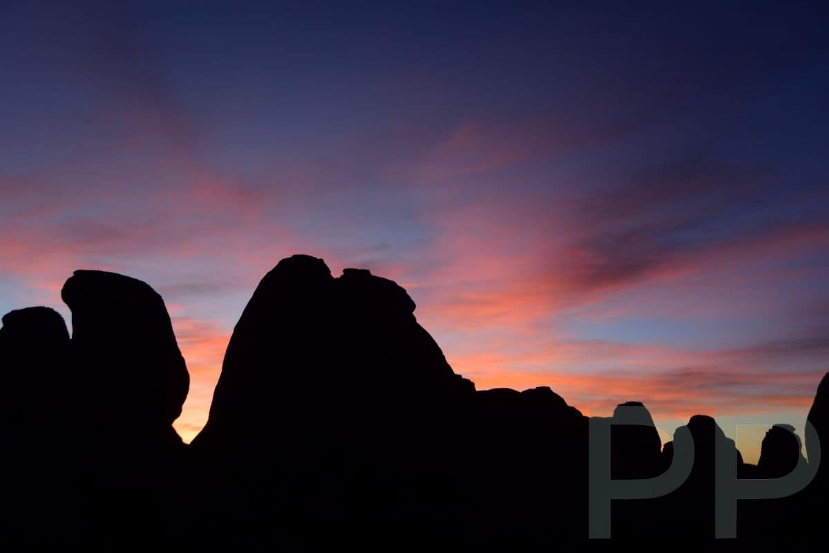 Twilight sky over Devils Garden in Arches National Park at dusk