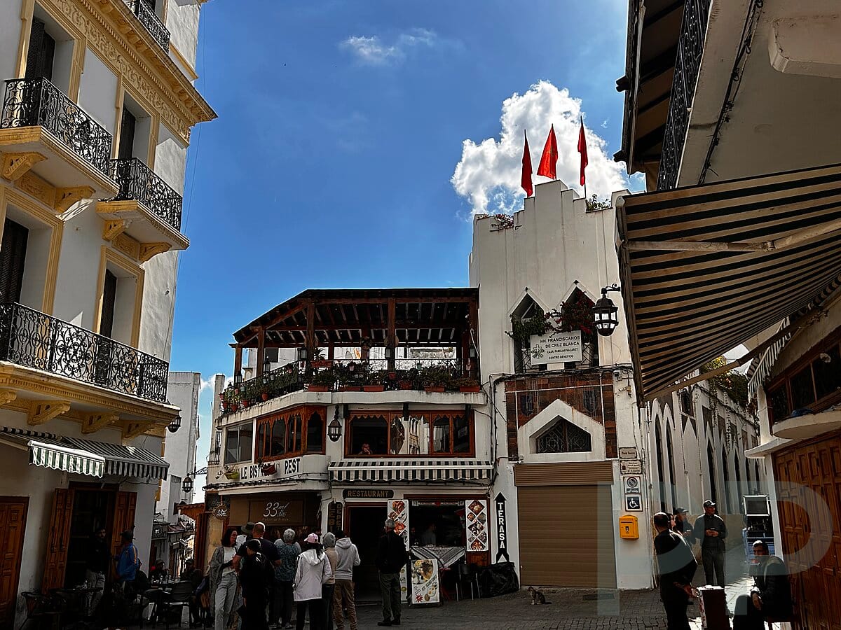 Tourists gathered outside a restaurant in Tangier, Morocco.