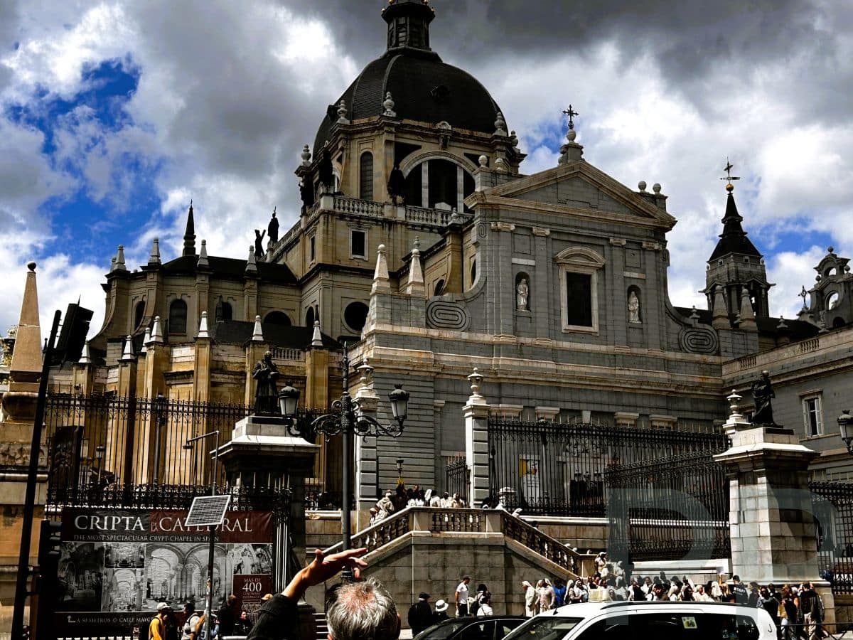 Almudena Cathedral in Madrid with its dome and classical façade.
