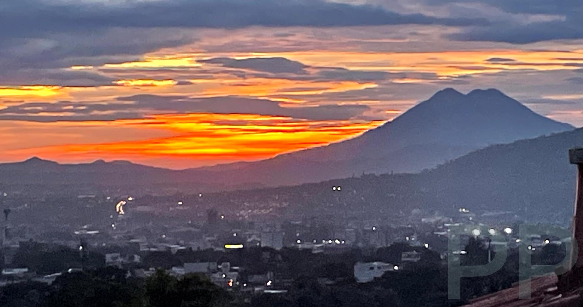 Sunset over San Salvador and the surrounding volcanoes