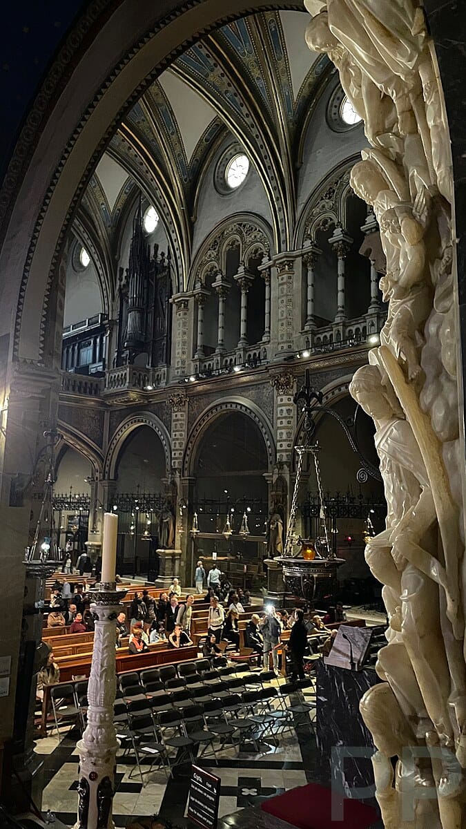 The ornate Gothic and Renaissance interior of the Basilica of Santa Maria de Montserrat