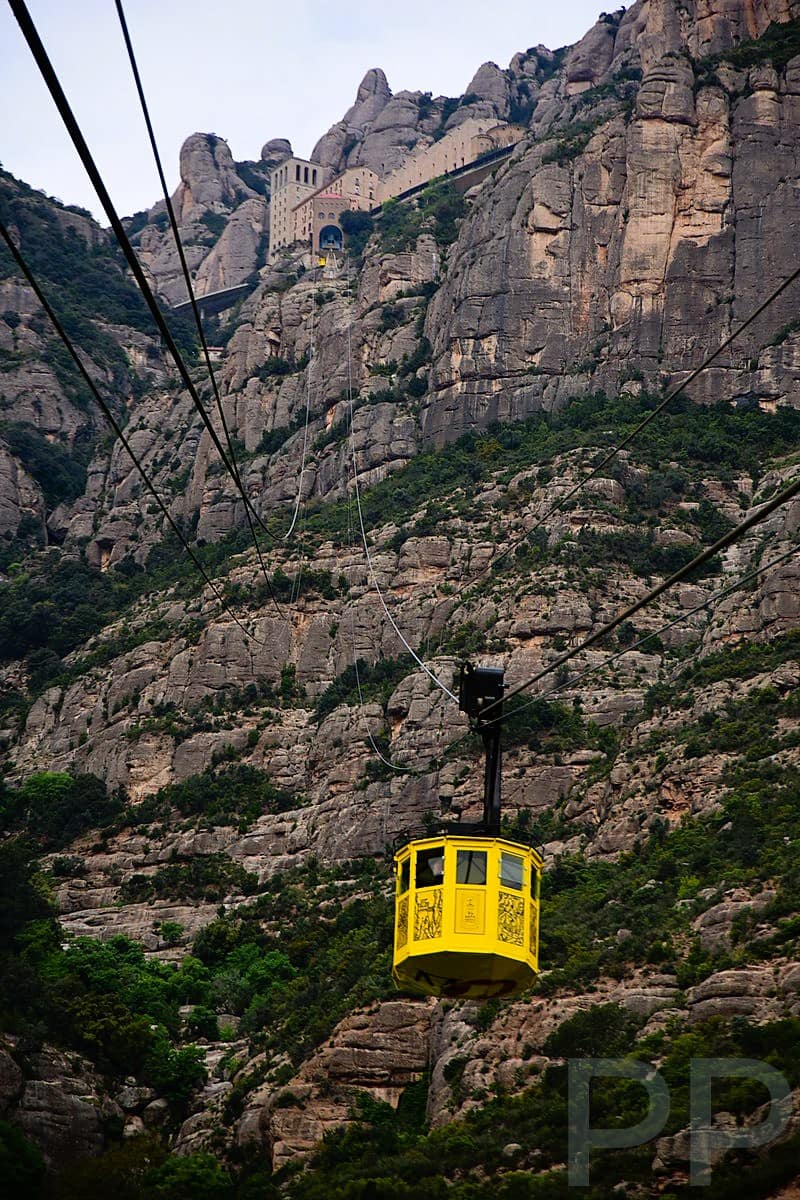 Cable car ascending toward Montserrat
