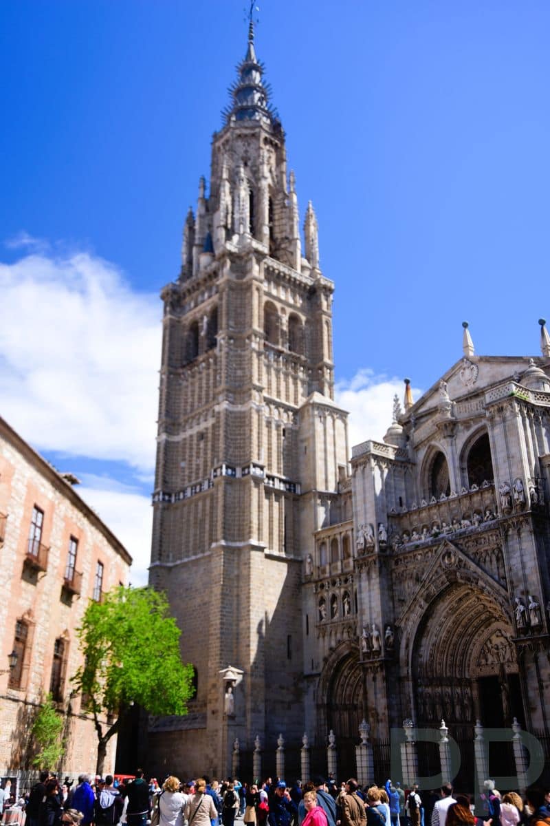 Toledo Cathedral exterior with tower in Toledo, Spain