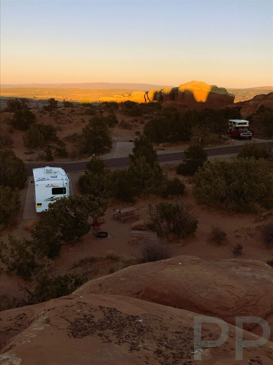 Devils Garden Campground campsite among red rocks in Arches National Park