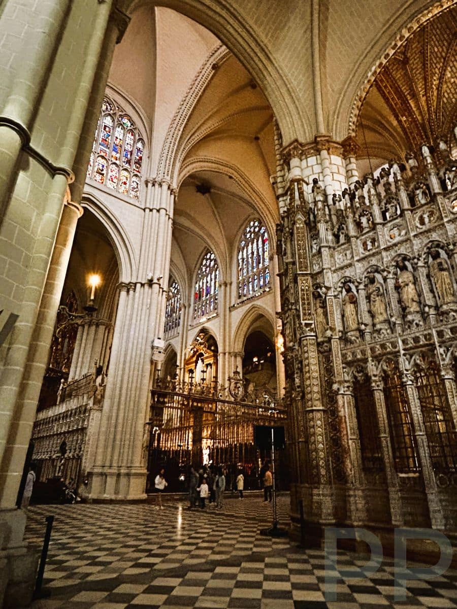 Interior of Toledo Cathedral showing Gothic arches and nave