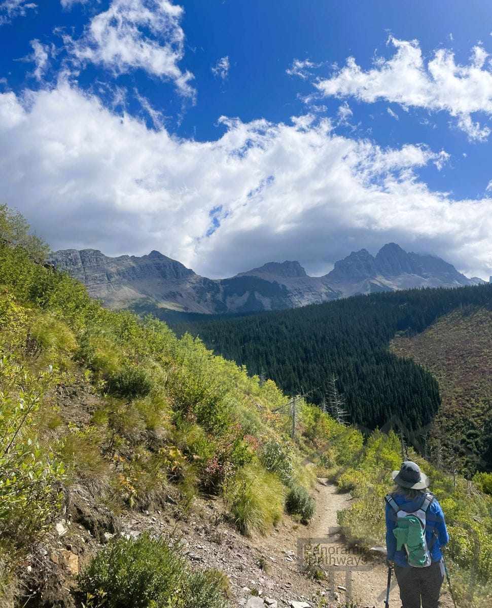 Hiker descending the Loop Trail toward The Loop on the Going-to-the-Sun Road.
