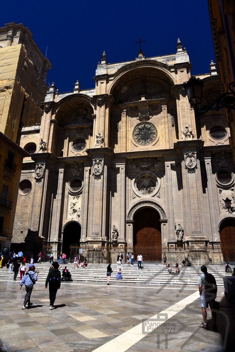 Exterior of Granada Cathedral in Granada Spain with its Renaissance fa&ccedil;ade and towers.