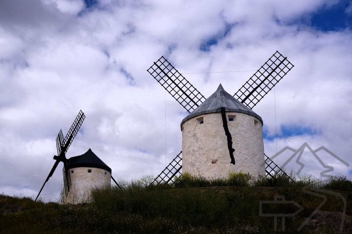 White windmills of Consuegra in La Mancha, Spain